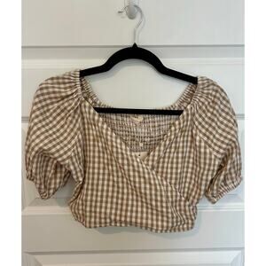 Sim and Sam Cropped Top-Puffy sleeves and elastic band -crossover stlyle-NWT